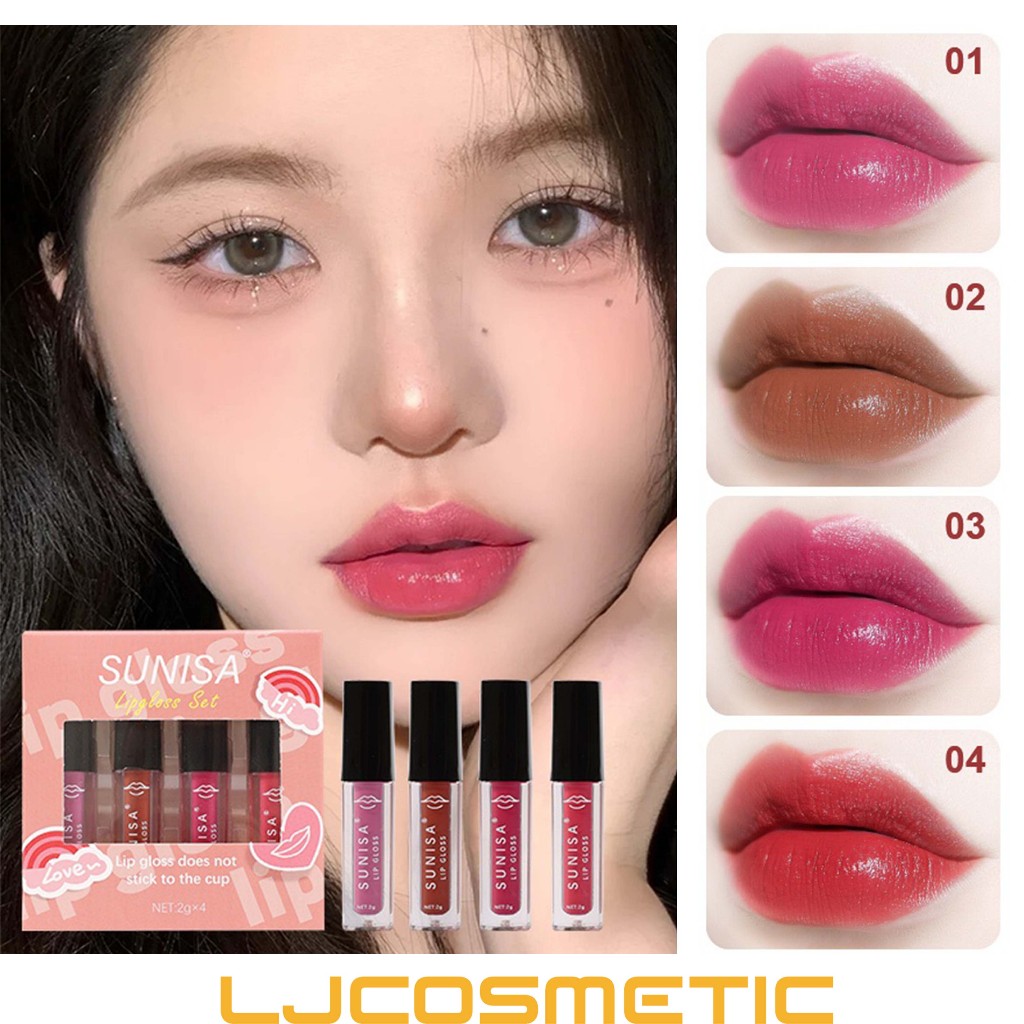 Sunisa 4pcsset Lip Set Matte Liquid Soft Ve Moisturizing Lipstick Long Lasting Lipgloss 3688