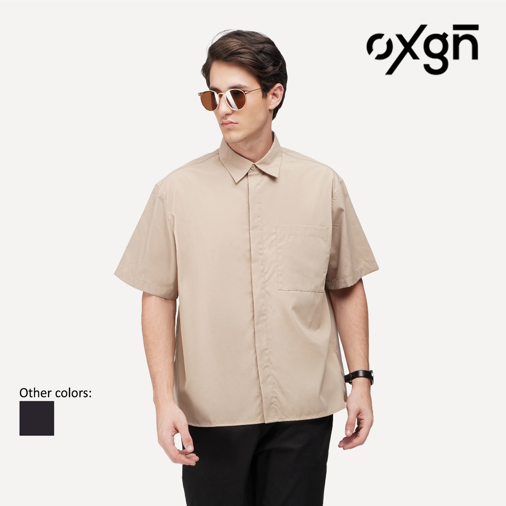 OXGN Boxy Shirt For Men (Bone/Black) | Shopee Philippines