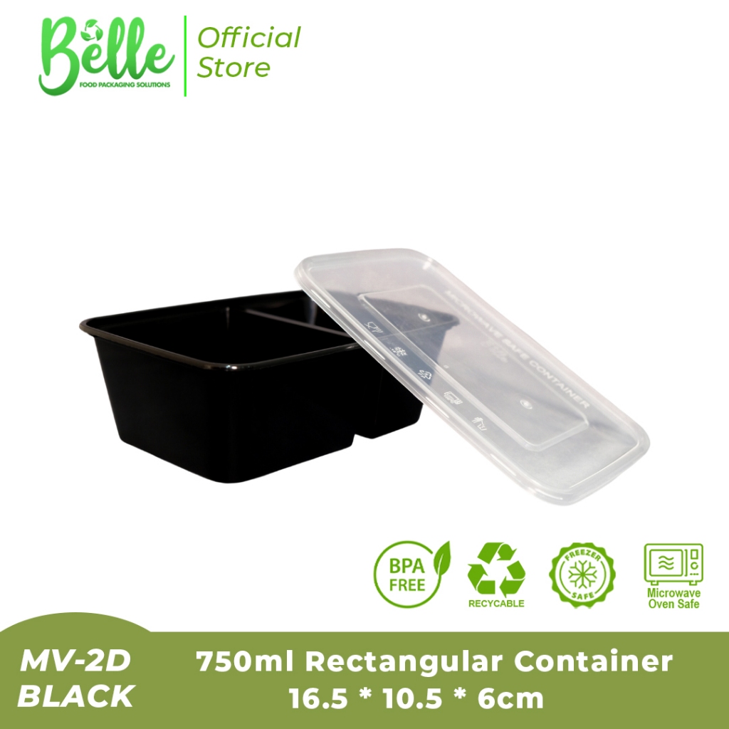Belle RE750 2D Microwavable Container 2DIVISION (Rectangle) (50pcs/pack ...