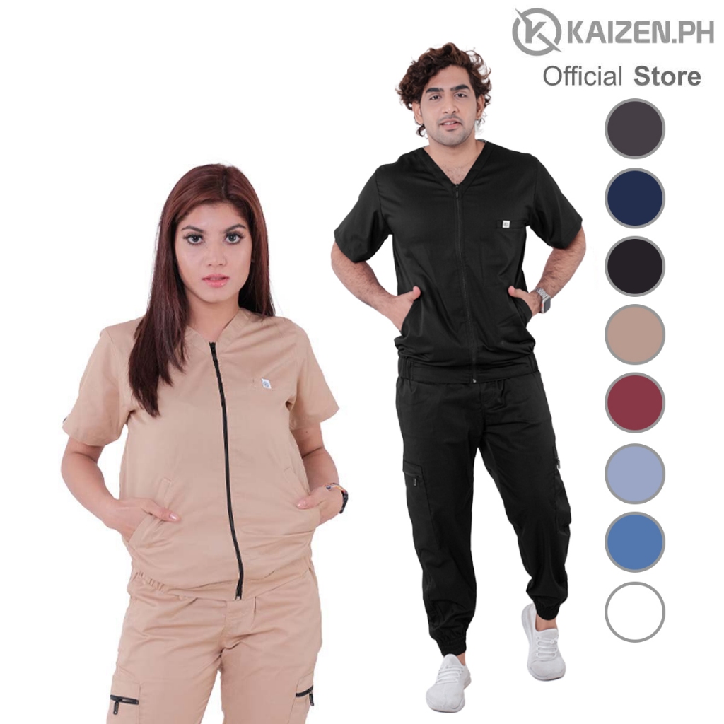 KAIZEN.PH Scrub Suit Kss 14 Plain Full Zipper Cargo Jogger Pants Series Shopee Philippines