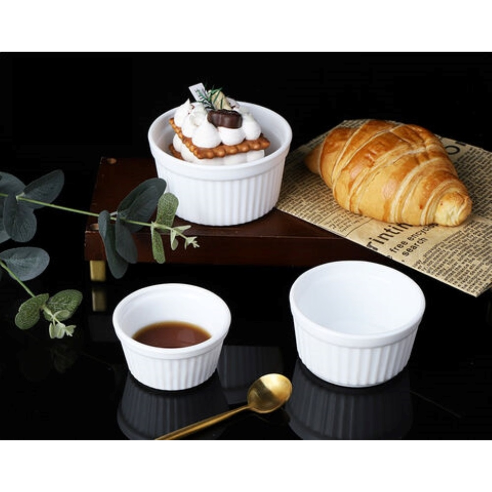 6x 1.5oz Ramekin Melamine Fluted, White, Black, Bone, Relish, Dip Dish