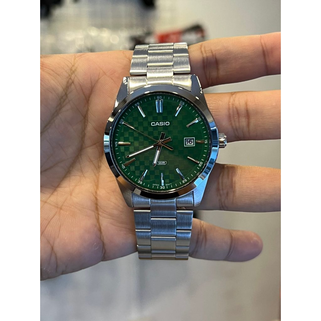 ORIGINAL CASIO Analog Green Dial Stainless Steel Men's Watch MTP-VD03D ...