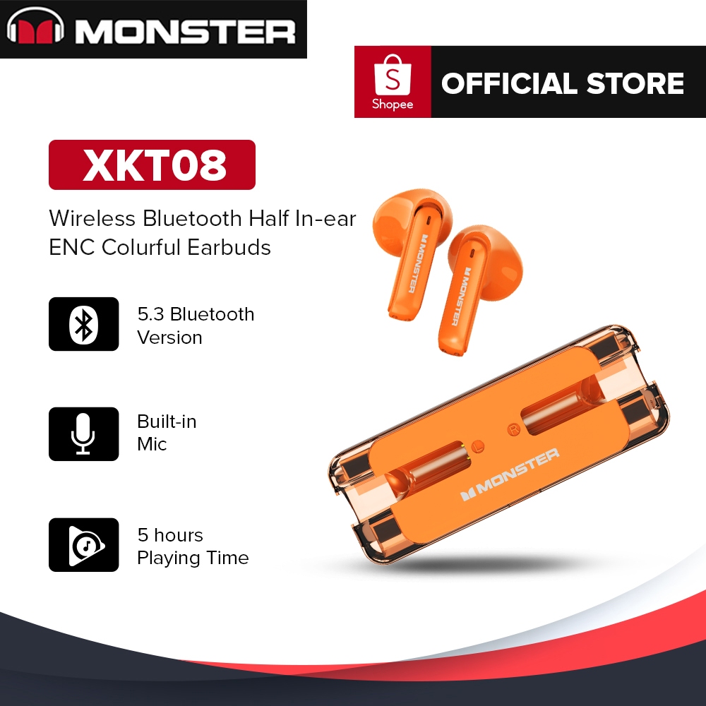 Monster XKT08 TWS Bluetooth 5.3 Earphones Stereo Low Latency Noise ...