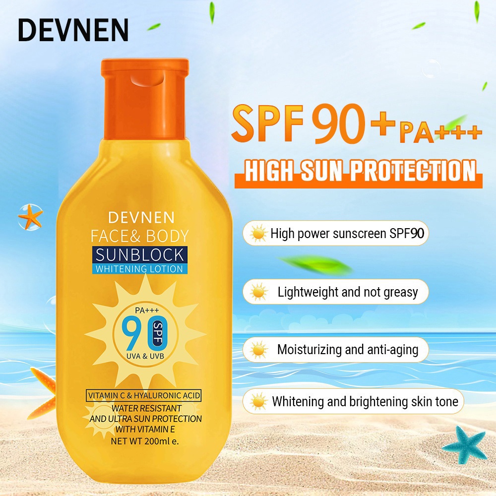 Devnen 200g Spf90 Sunblock Face Sunscreen Cream For Body Lotion Waterproof Long Lasting 4415