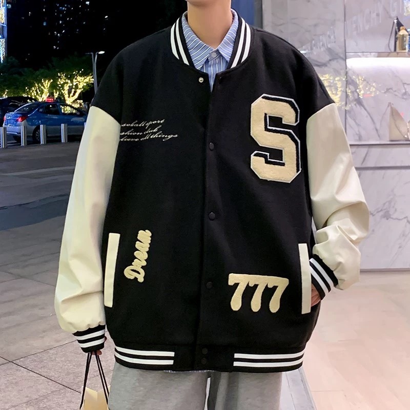 Korean style casual retro loose baseball jacket unisex bomber jacket for  men couple vintage jacket
