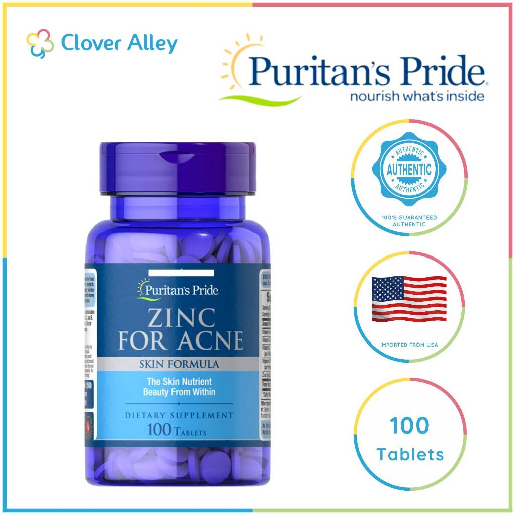 Puritan's Pride Zinc for Acne, 100 tabs (07/2026 expiry) Shopee