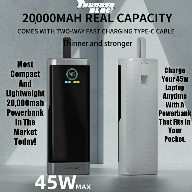 Powerbank 45w 20,000mah Thunderbloc O2 Project compact for 45w laptops ...