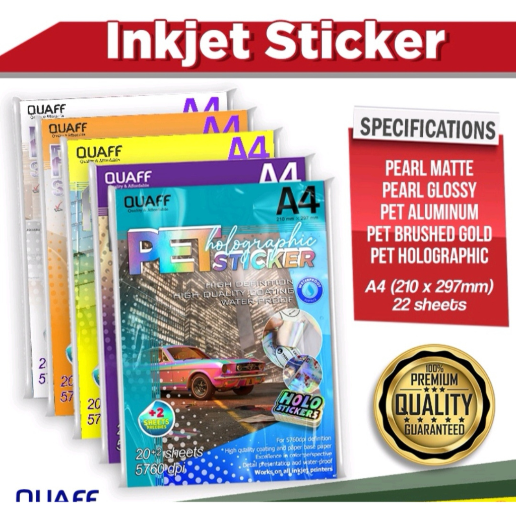 (5 types) QUAFF PET Printable Label Sticker Waterproof 180GSM A4 Size ...