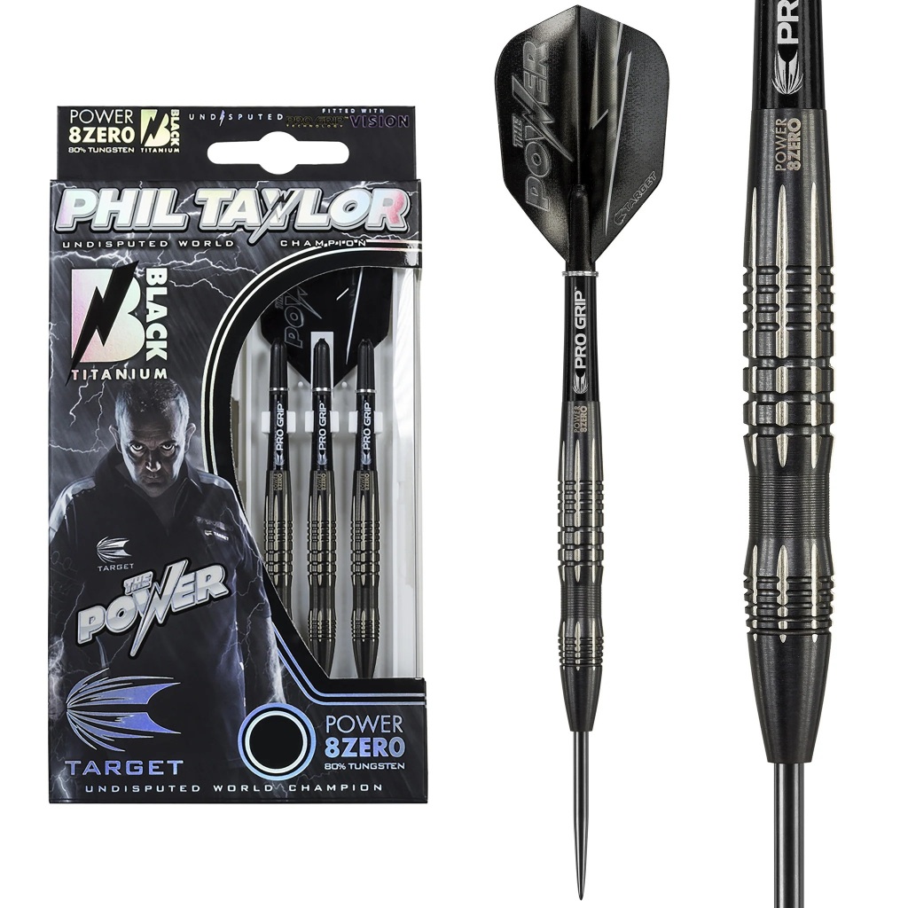 Target Darts Phil Taylor Power Storm Black, 22G Brass Steel Tip Darts Set | Player Edition Phil Taylor Darts Set met Opbergkoffer, Beginner Dart Sets, Phil Taylor Dart Kit