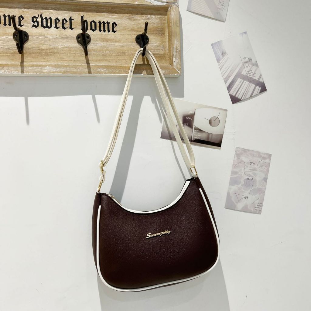 sam bag#2028 leather colorblock zipper armpit bag versatile small sling ...