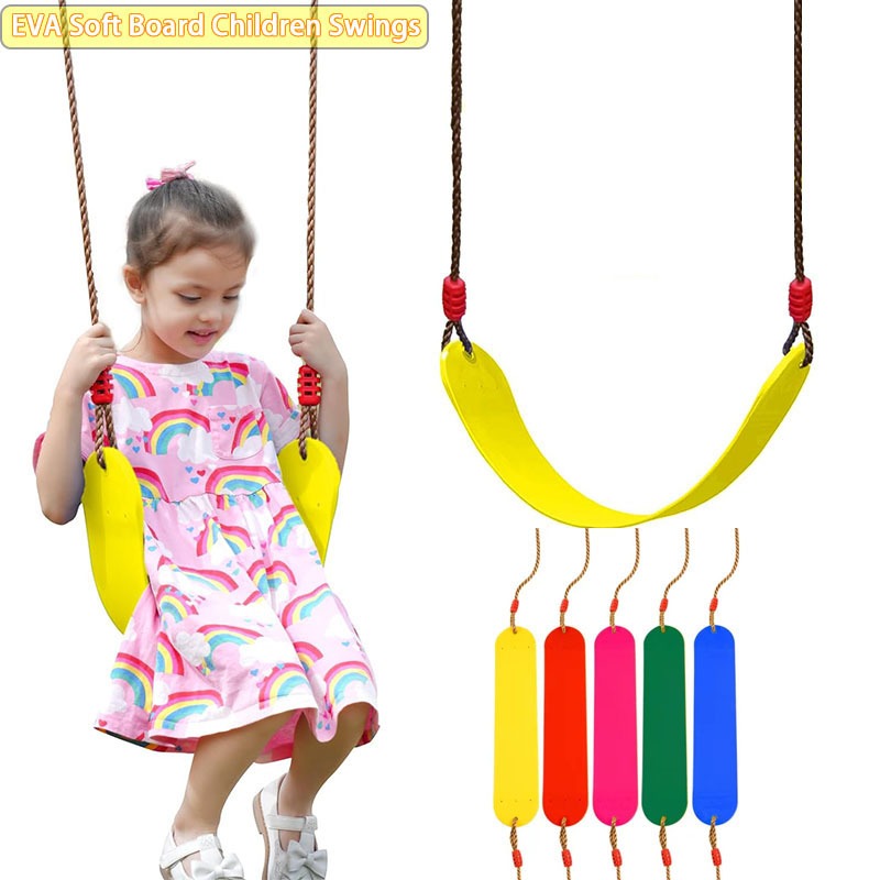 WAREMAID Child Swing Seat, EVA Soft Plastic Non Slip Hanging Tree Swing Seat With Snap Hook, Length Adjustable Rope, Swing Set For Kid Indoor Outdoor Playground Backyard, 43x17cm, Blue