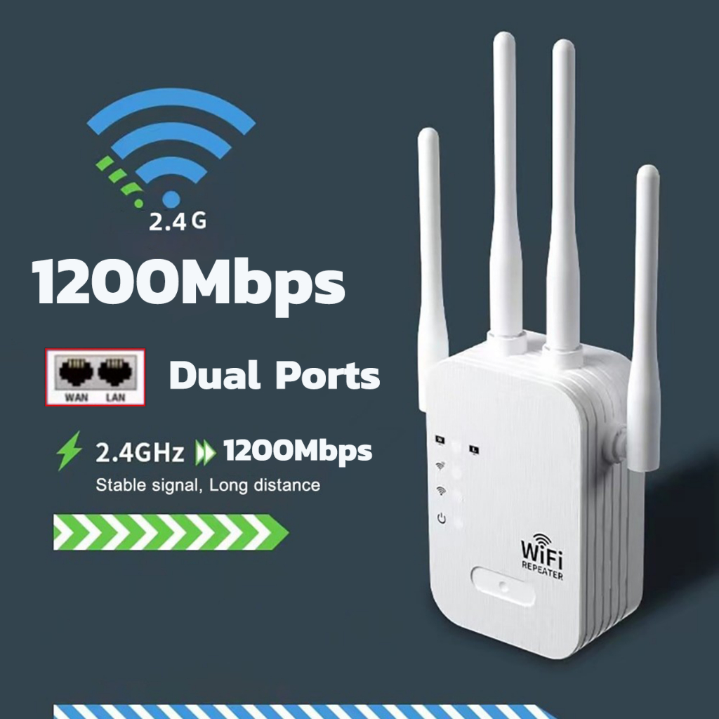 New 4-antenna Wireless WiFi Repeater 1200Mbp Router Wifi Extender 2.4G ...