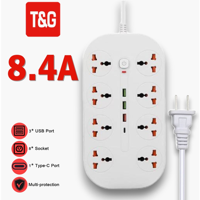 TB-22 8.4A Universal Power Socket Extension With Type-C Port, 8 AC ...