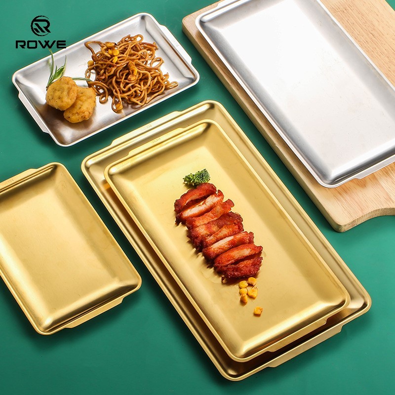 ROWE Stainless Steel Food Tray Barbecue Plate Thicken Steak Plate Gold ...