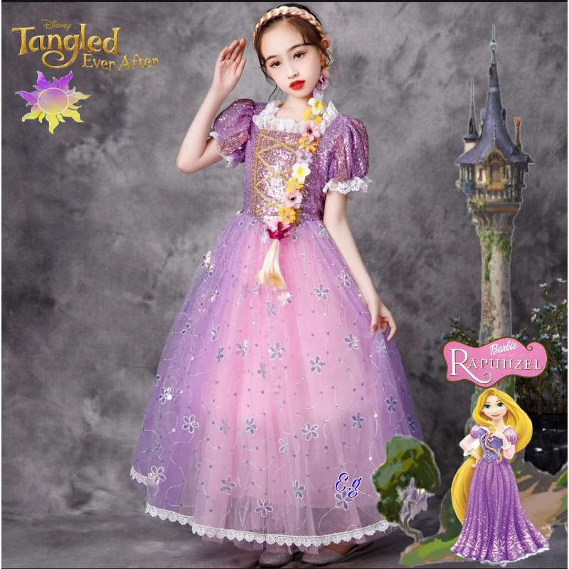 Princess Rapunzel Gown Kids Costume with Gloves Shopee Philippines