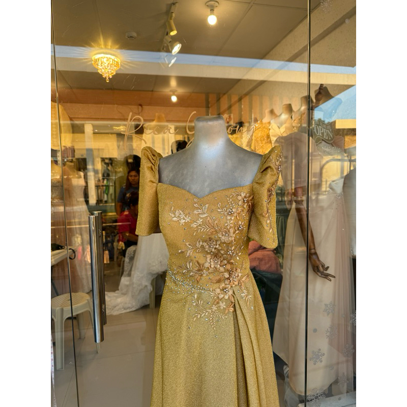 Matte Gold Filipiniana Long Gown for any occasions Shopee Philippines