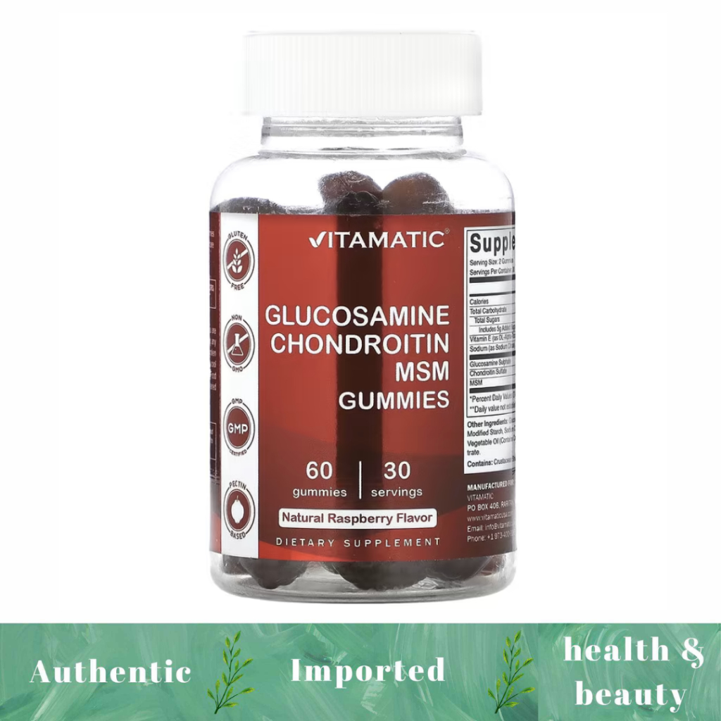 Vitamatic, Glucosamine Chondroitin MSM Gummies, Natural Raspberry, 60