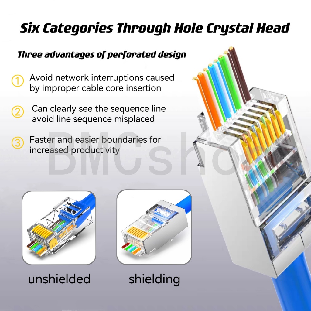 100PCS super six 6 categories unshielded/shielding through hole crystal ...