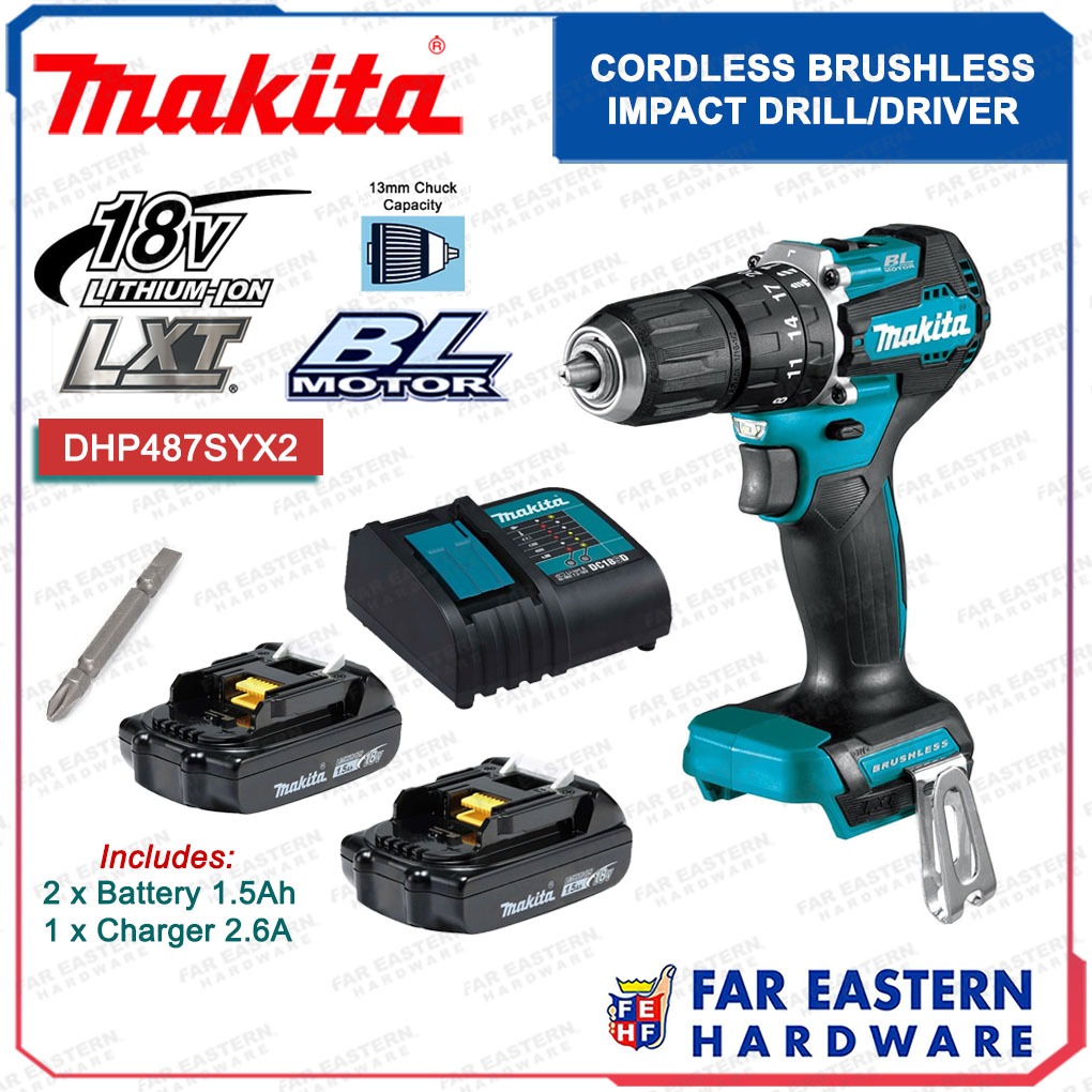 MAKITA DHP487SYX2 Cordless Brushless Impact Hammer Drill Driver w