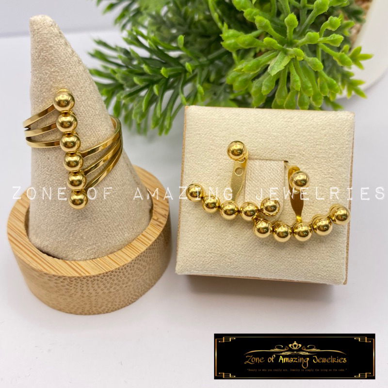 zoaj.ph Bubble Ring and Earrings Stainless Gold | Shopee Philippines