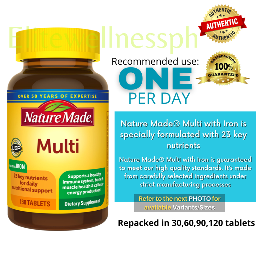 Authentic Nature Made Multivitamin Tablets with Iron, Multivitamin for