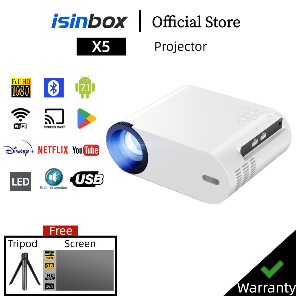 isinbox X5 Android Projector WiFi Bluetooth Smart Projector 1080P HD