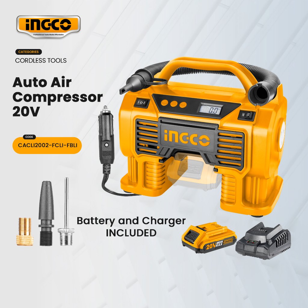 Ingco 20V Lithium-Ion Cordless Auto Air Compressor Tire Inflator P20S ...