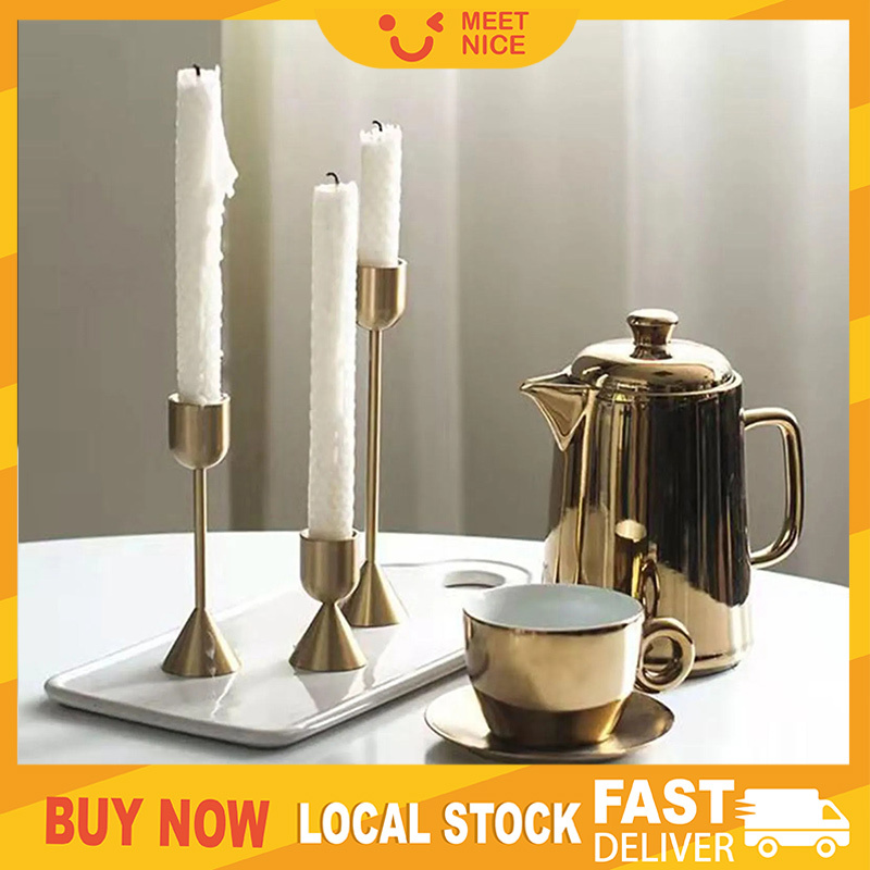 Brass Gold Metal Candle Holders Taper Candlestick Holders Set of 3 ...