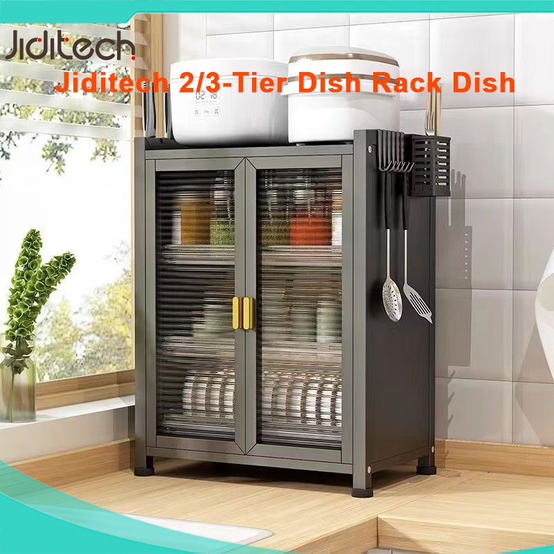 Jiditech 2/3-Tier Dish Rack Dish Drainer Dish Black/White Shelf Cabinet ...