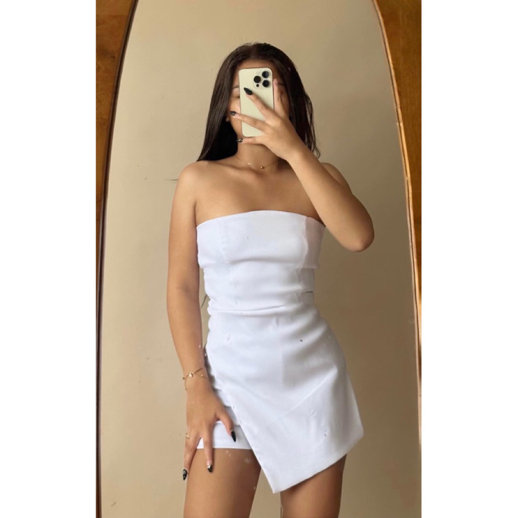 EMLY Tube Romper Overlap Short Woven Thick Fabric with Zipper ...