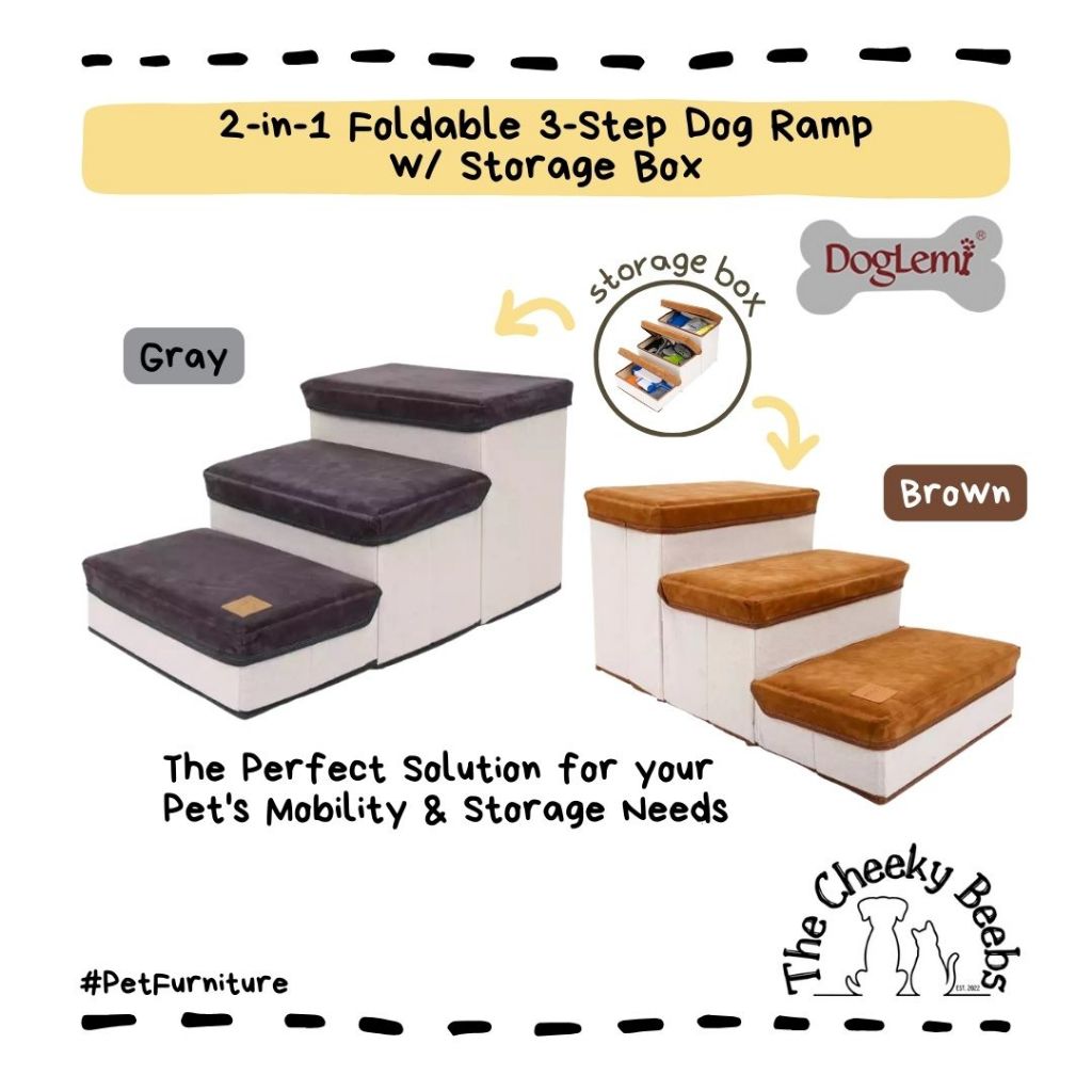 ONHAND and READY TO SHIP! 2-in-1 Foldable 3-Step Dog Ramp w Storage Box ...
