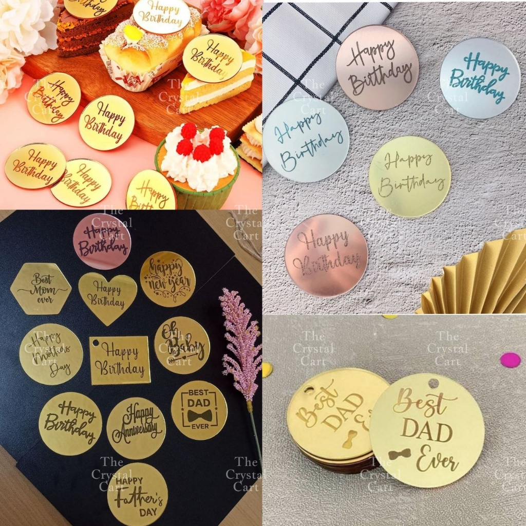 5pcs Acrylic Round Cupcake Topper Happy Birthday Cake Decoration TCC ...