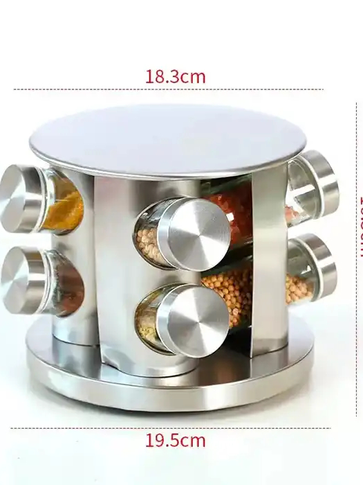 8 Jars Carousel Spice Rack Glass Rotating Condiments Rack Salt and ...