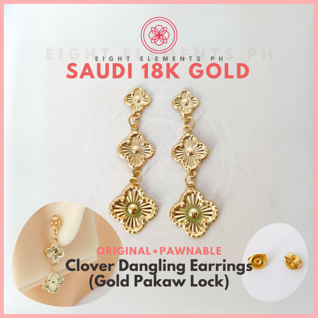 COD PAWNABLE 18k SAUDI GOLD Luxury Designer Clover Dangling Stud ...