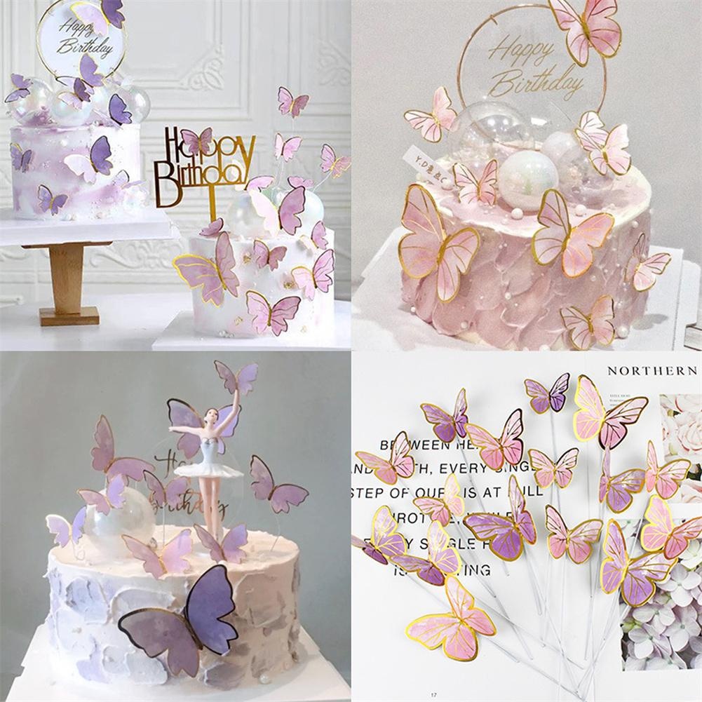 10/11PCS 3D Colored Dessert Topper Cardboard Party Decoration Butterfly ...