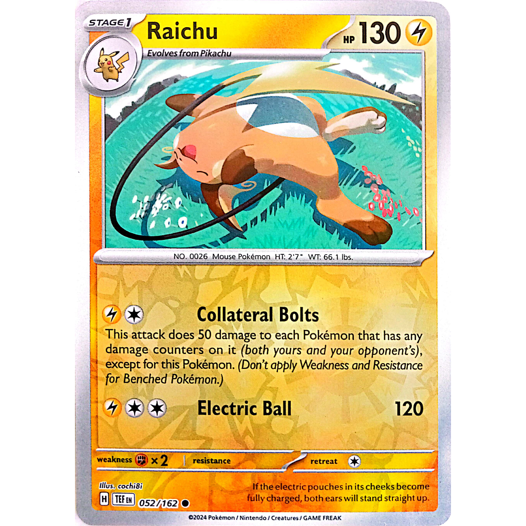Carte Pokémon REVERSE Raichu 052/162 TEF Forces Temporelles FR NEUF