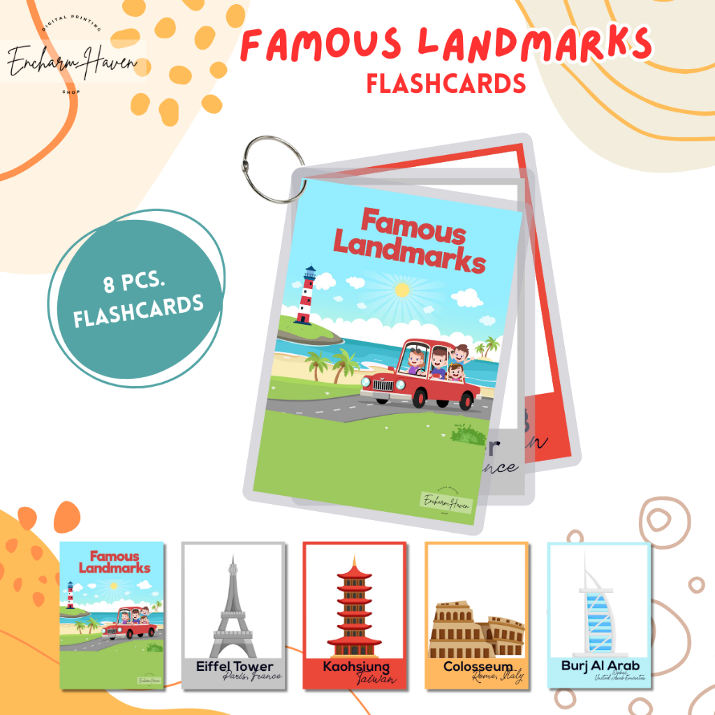 'FAMOUS LANDMARKS' Fully Laminated Educational Flashcards [8 pcs ...