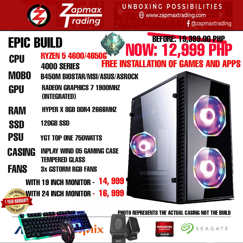 AMD RYZEN 5 4600G BUILD (BRAND NEW) / GAMING DESKTOP COMPUTER / FREE  INSTALLATION OF GAMES AND APPS | Shopee Philippines