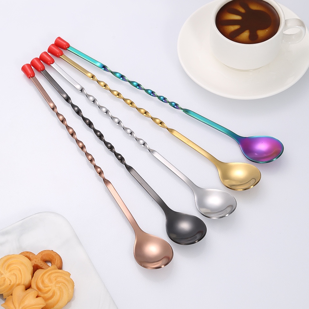 Stainless Steel Long Handle Spoon and Cocktail Beverage Stirrer ...