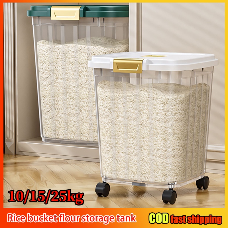 Matsu 25kg Rice Dispenser & Storage Bin – Light Blue/White – 28x32x55cm