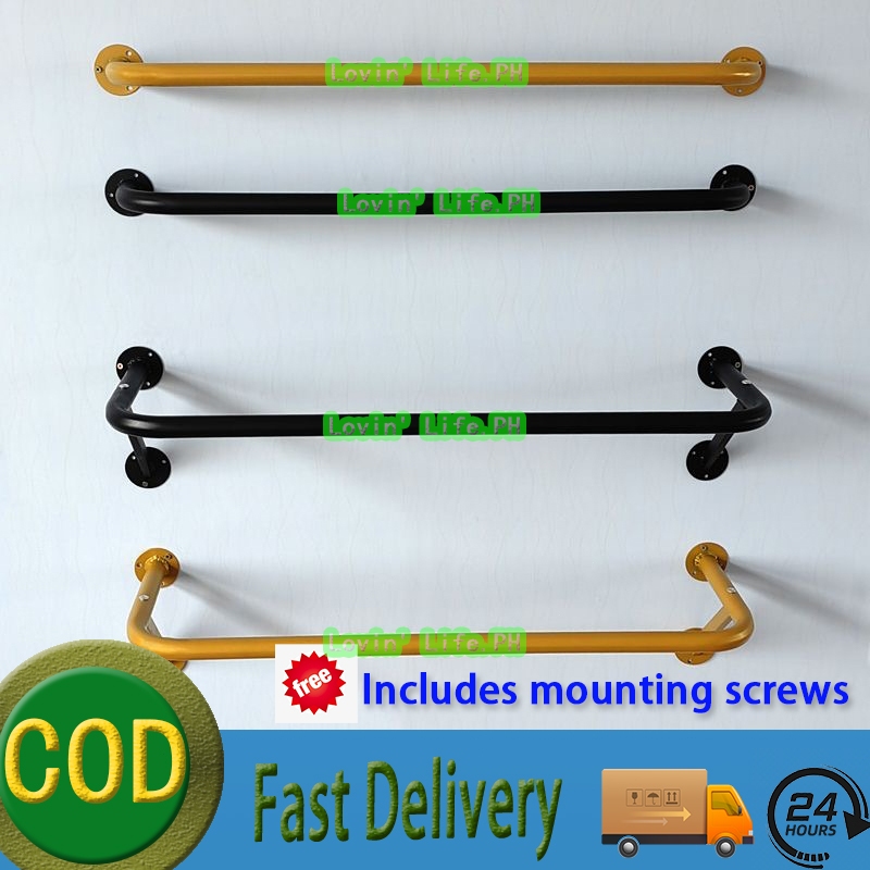 【24h Ship】Metal Clothes Rack Wall-Mounted Hanger Clothing Storage ...