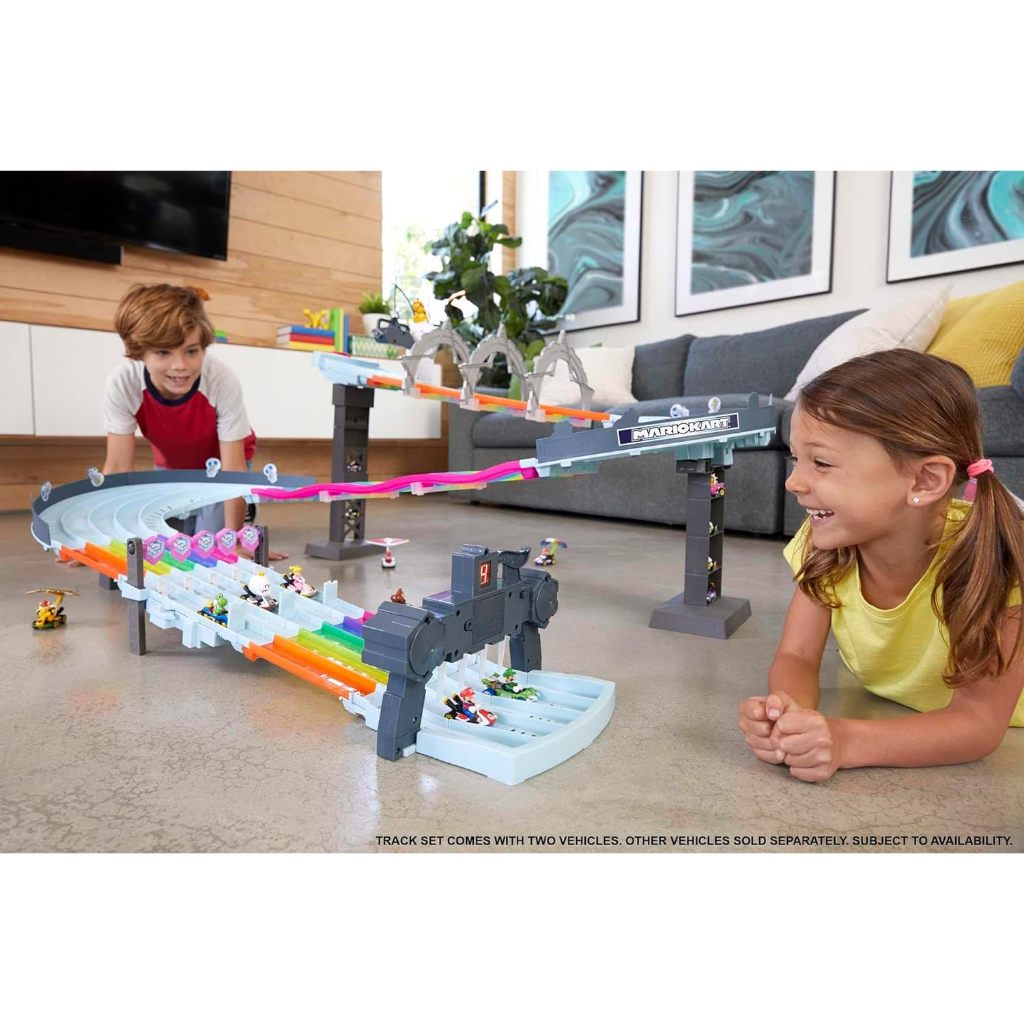 Hot Wheels Mario Kart Rainbow Road Raceway 8Foot Track Set with Lights