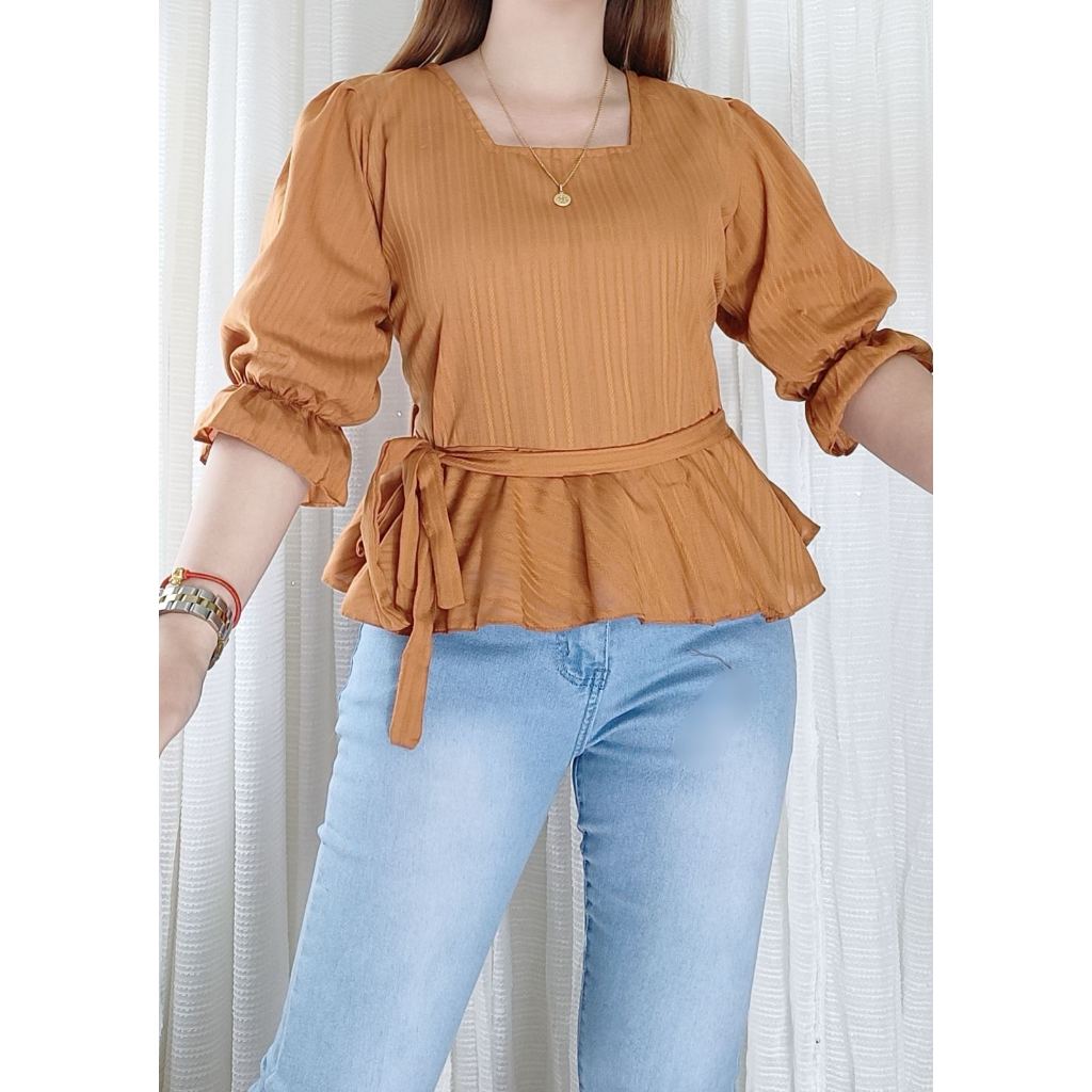 Skye 3 4 Peplum Top Rose Brown