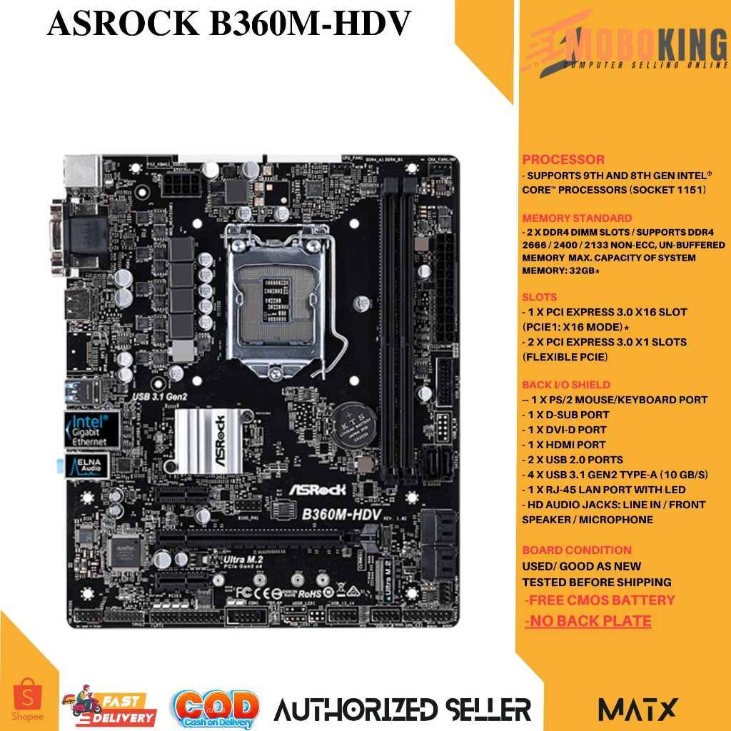 ASROCK B360M-HDV 9th 8th Desktop Motherboard B360 Socket LGA 1151 i3 i5 ...