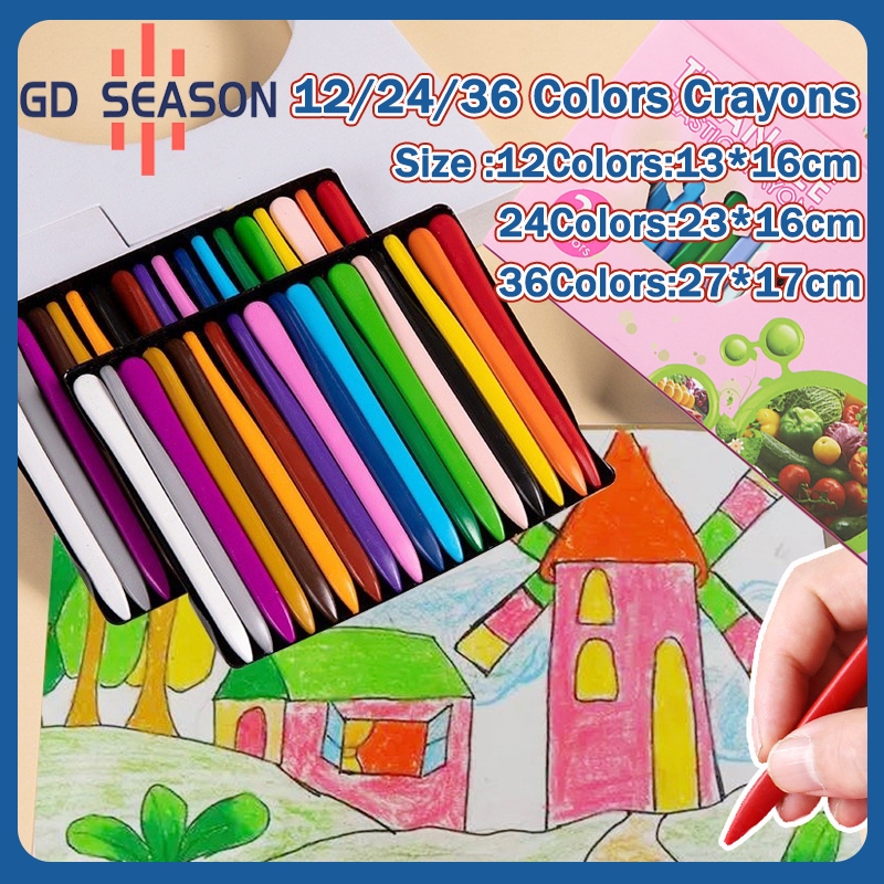 12 24 36 Colors Boxed Colourful No Dirty Hands Plastic Crayons Kids 