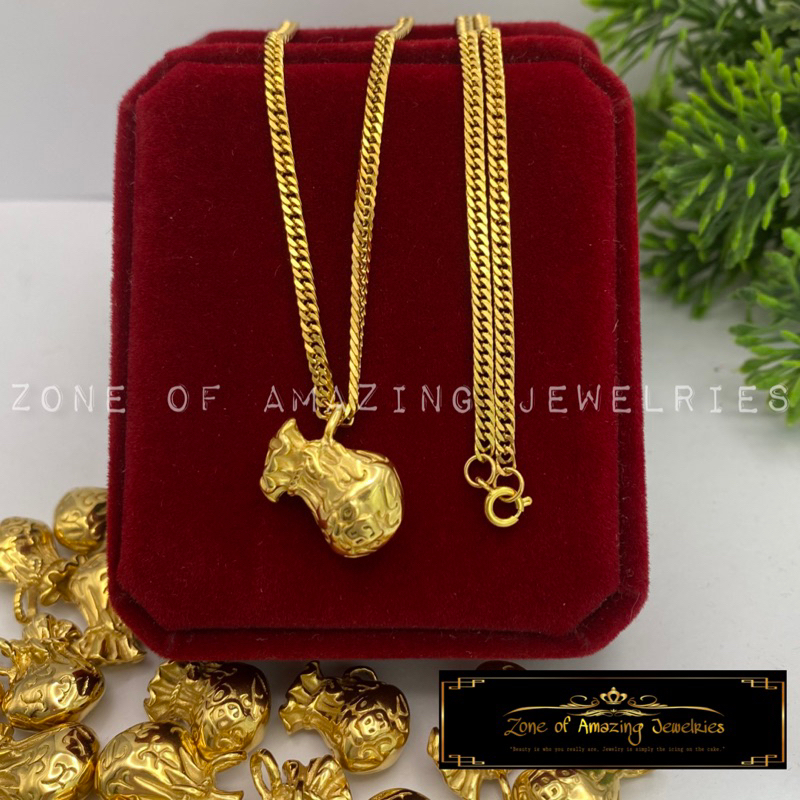 zoaj.ph Money Bag Necklace with Curb Japan Chain Round Lock | Shopee ...