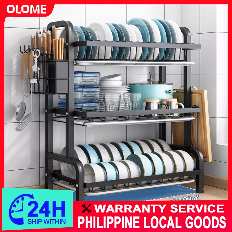 【COD】2/3 layer plating 304 stainless steel dish rack kitchen cutlery ...