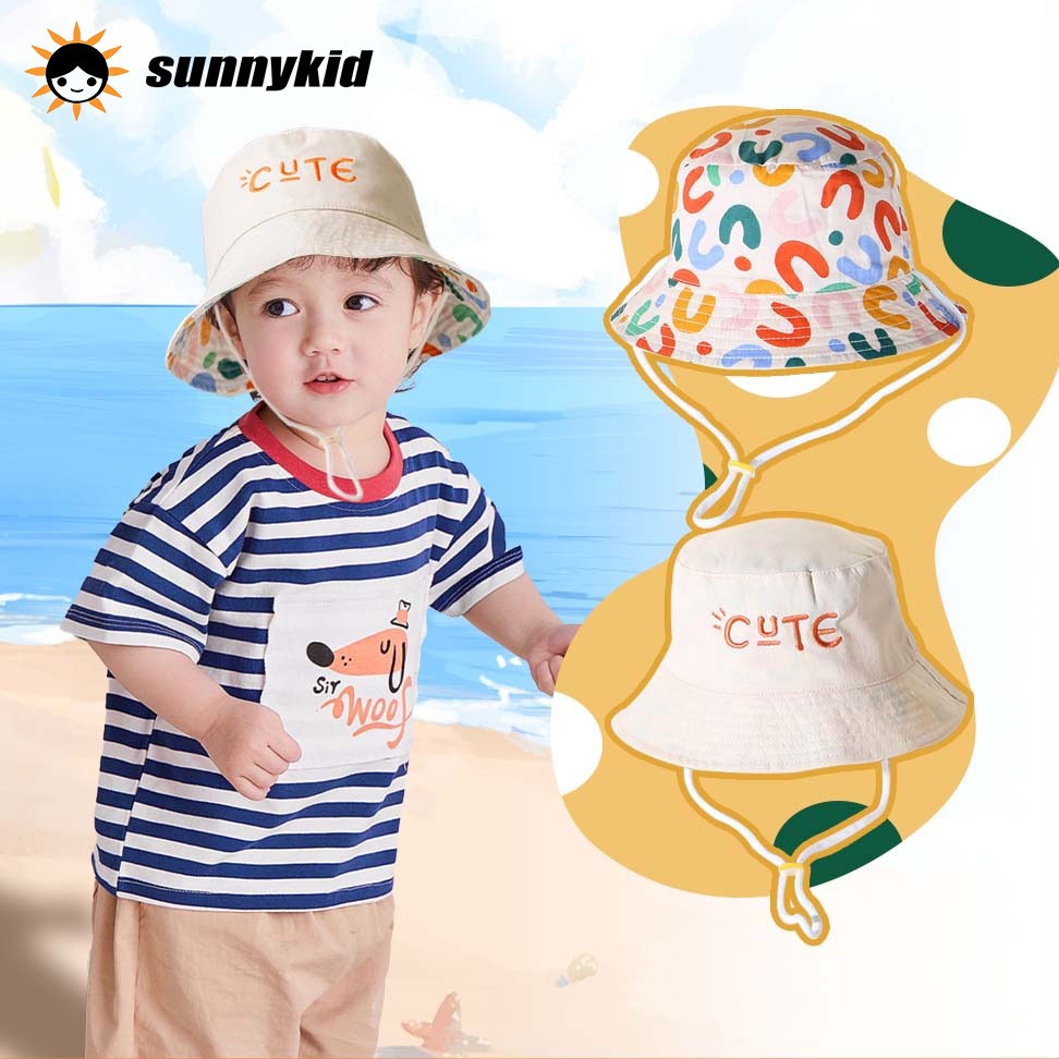 Kids Sun Hats Baby Bucket Hat with String Boy Girl Sun Visor Cap ...