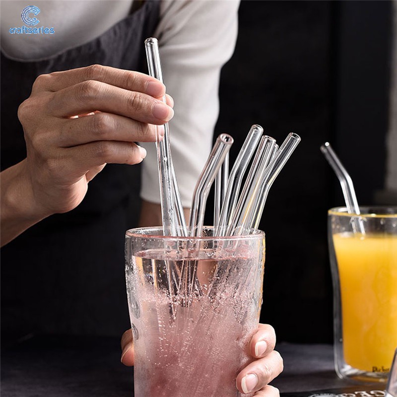 4Pcs/Set Glass Staws Set with Box Straight Bent Reusable Glass Straws ...