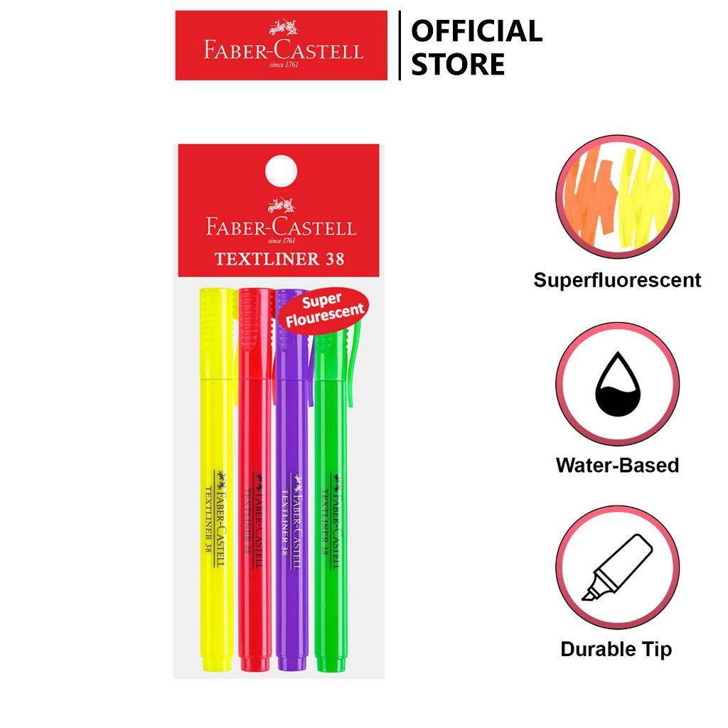 Faber-Castell Textliner 38 4PCS/PACK (Yellow, Red, Violet, Green ...